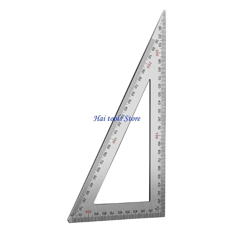 X37E Stainless Steel Drawing Triangle Carpenter Ruler Double Side Scale and 2mm Thick for Woodworking Construction