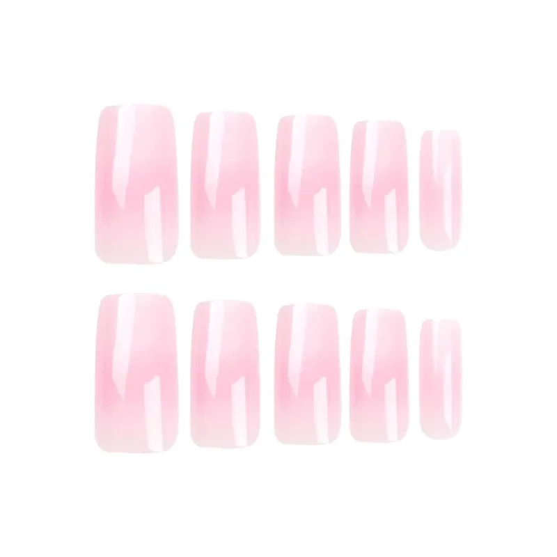 24pcs French Medium Length Pink White Gradient Square Press on Acyrlic Nails for Gluing Acrylic Fake Nails Set Finger Nail Art