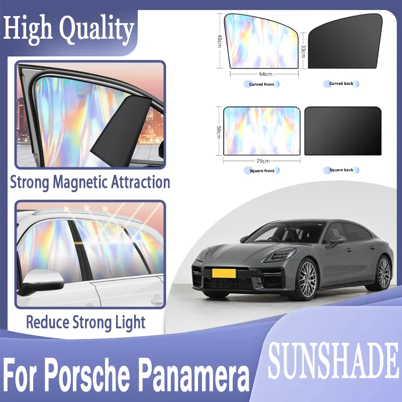 For Porsche Panamera, Magnetic Side Window Sun Shade Titanium Silver Opaque Full Cover, Laser UV-Protective Film.car sun shade