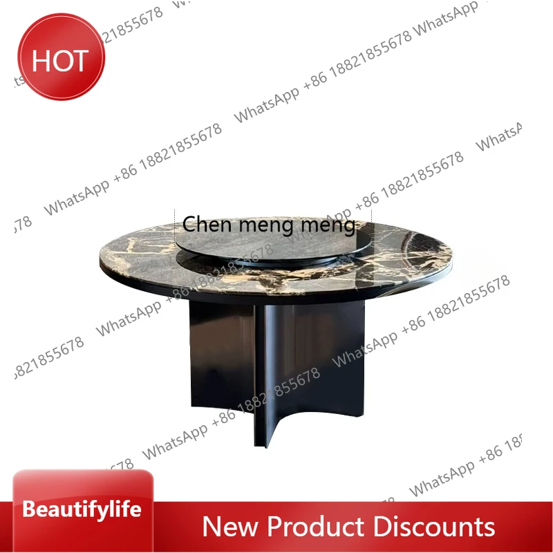 

A51 Обеденный стол из натурального черного роскошного камня, круглый итальянский мраморный обеденный стол для виллы с поворотным столом