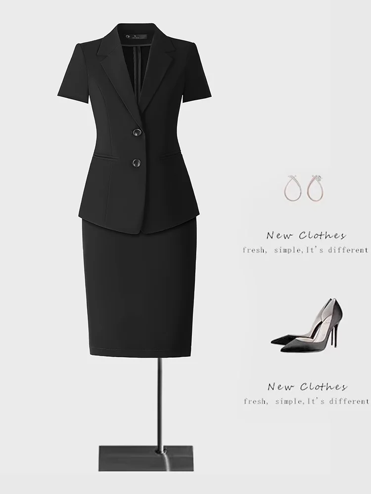 Two-Button Thin Formal Suit Set for Women Summer Business Interview Workwear Hotel Manager Professional Attire Short Sleeve