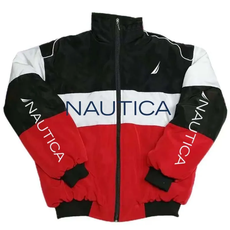 NAUTICA Color-block Quilted Jacket, Stand-collar Trench Coat, Vintage Streetwear, Men's and Women's Fashionable Sports Jacket