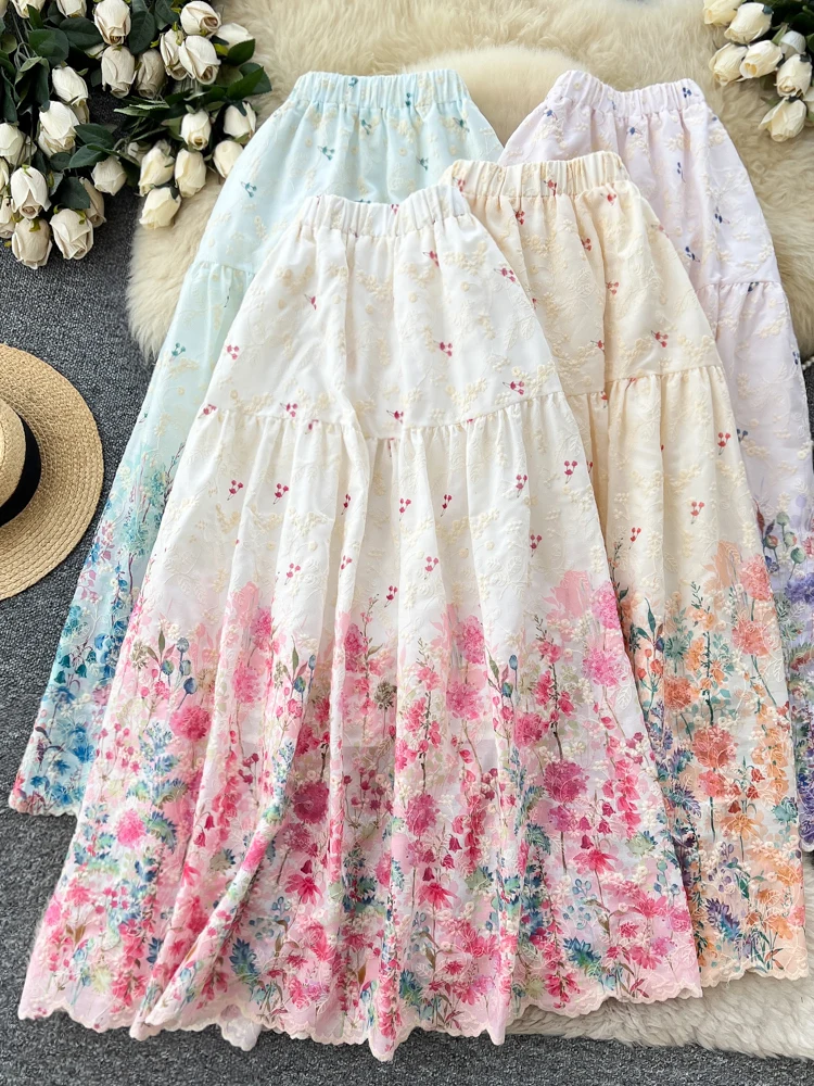 

Летняя юбка А-силуэта с цветочным принтом, высокая талия, в стиле кэжуал, для города, женская, из полиэфирного волокна, в корейском стиле, для повседневной носки