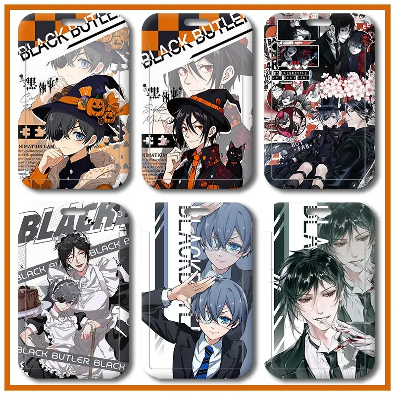 Black Butler Sebastian·Michaelis Student Card Cover Set Access Cards Bank ID Holder Retractable Credit Card Protective Sleeves