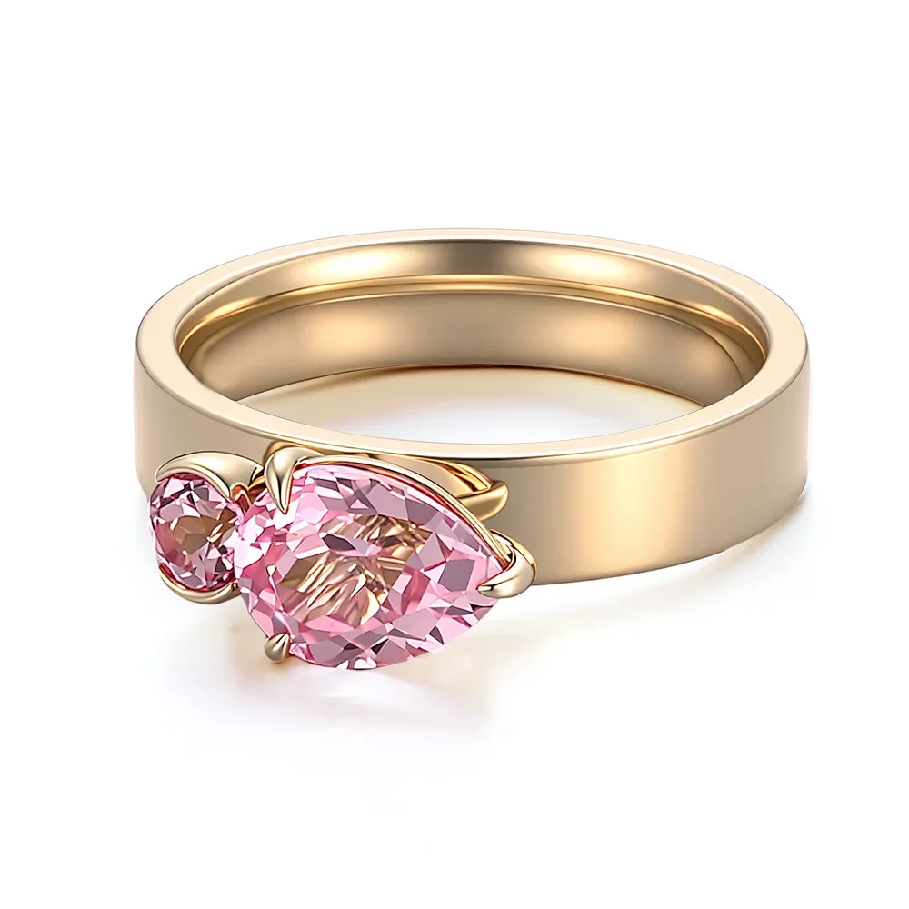 MUSHAN Bespoke Jewelry 6*8mm Lab Grown Pink Gems Ring Band Platinum PT950 10K 14K 18K Gold Jewelry For Women Party Wedding Rings