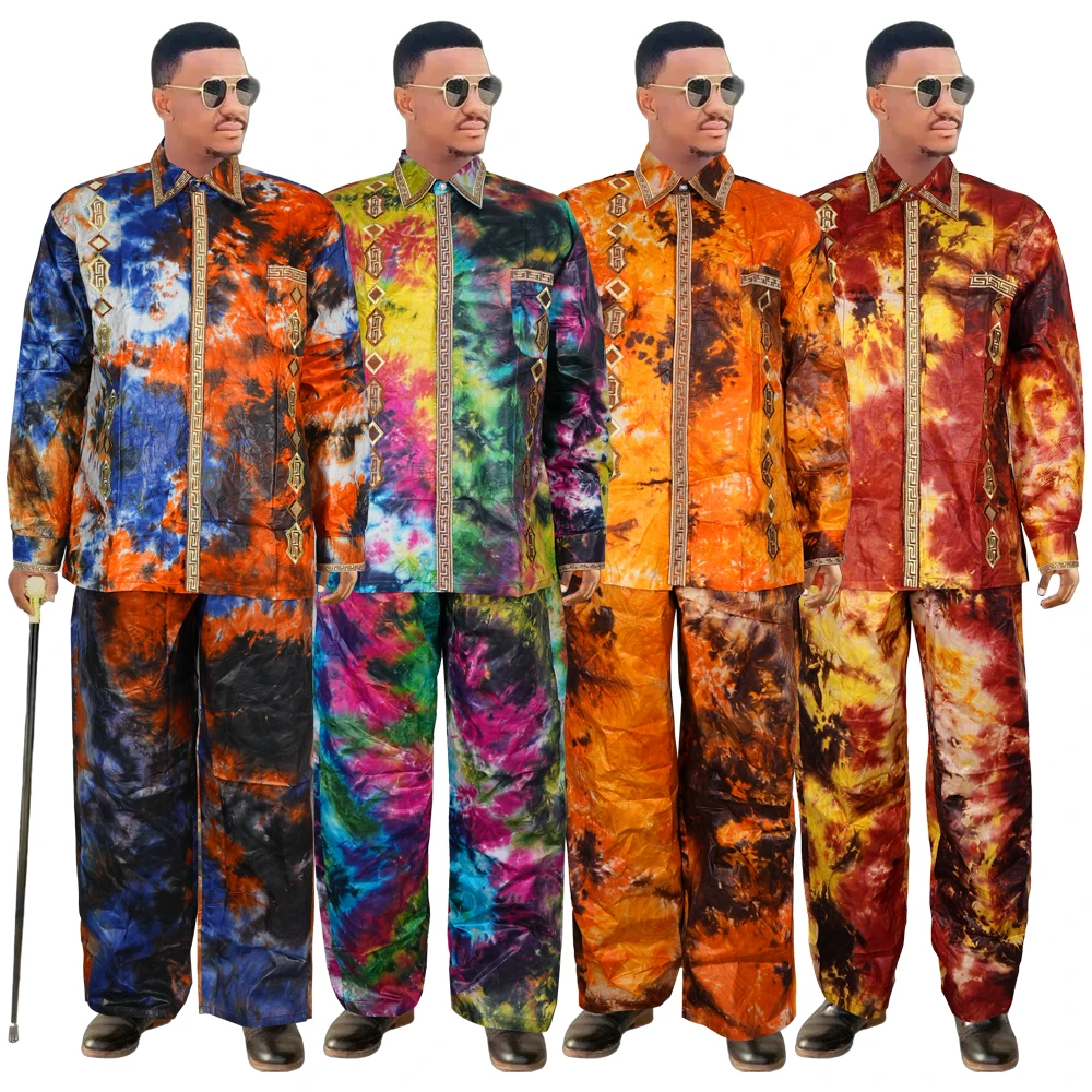 

African Men Suits Bazin Riche Tradition Attire Top And Pant Set Party Dashik Men Turkey Outfits Plus Size Clothes KC39-1