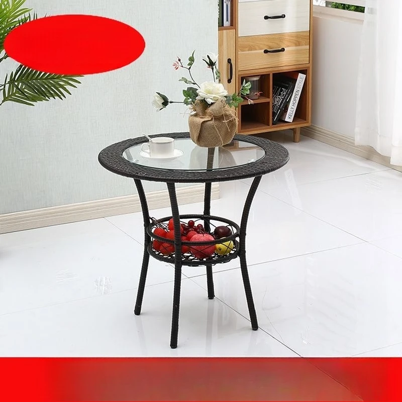 Tempered glass coffee table simple balcony casual storage small round table mini round small coffee table casual tea