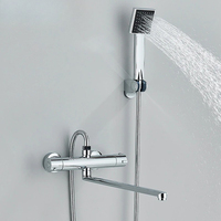 Thermostatic Shower Faucet Mixing Valve Bathroom Long Rotate Spout Thermostat Shower Set Wall Mount Bathtub Taps Brass Crane