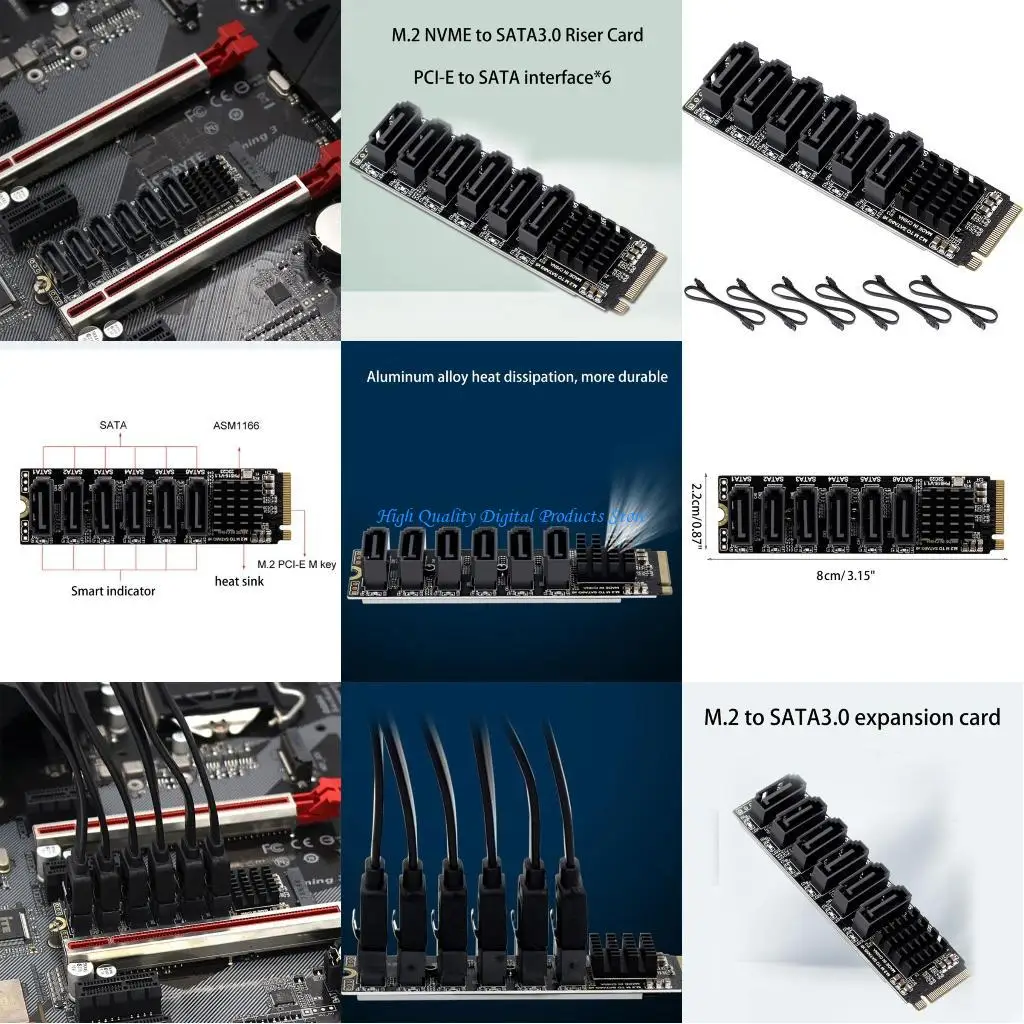 

U2JE to 6 Ports SATA3.0 Adapter to 6Port NVMe Converter NVME M-Key 6Gbps SSD SATA3.0 Expansion Card For Desktop