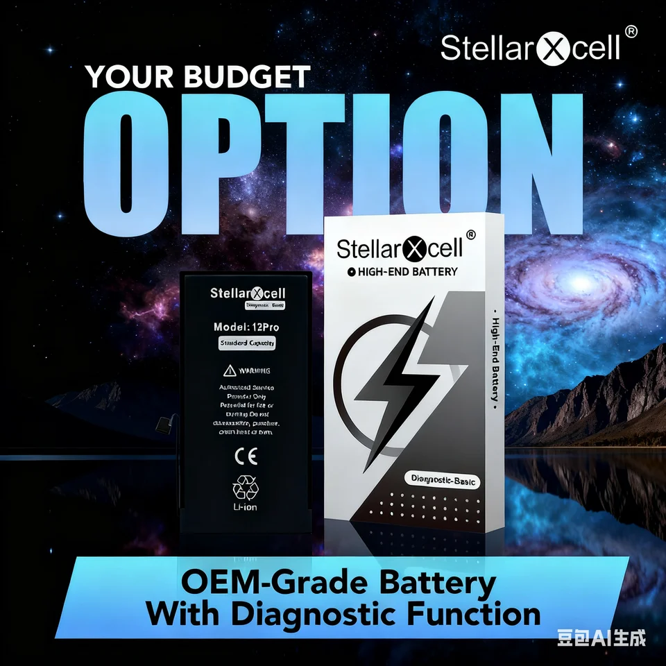 Batería de diagnóstico StellarXcell para iPhone 12 Pro Max, 13 Mini, 14 Plus, 15 Pro: sin piezas desconocidas, 100% salud, sin mensajes de error 3