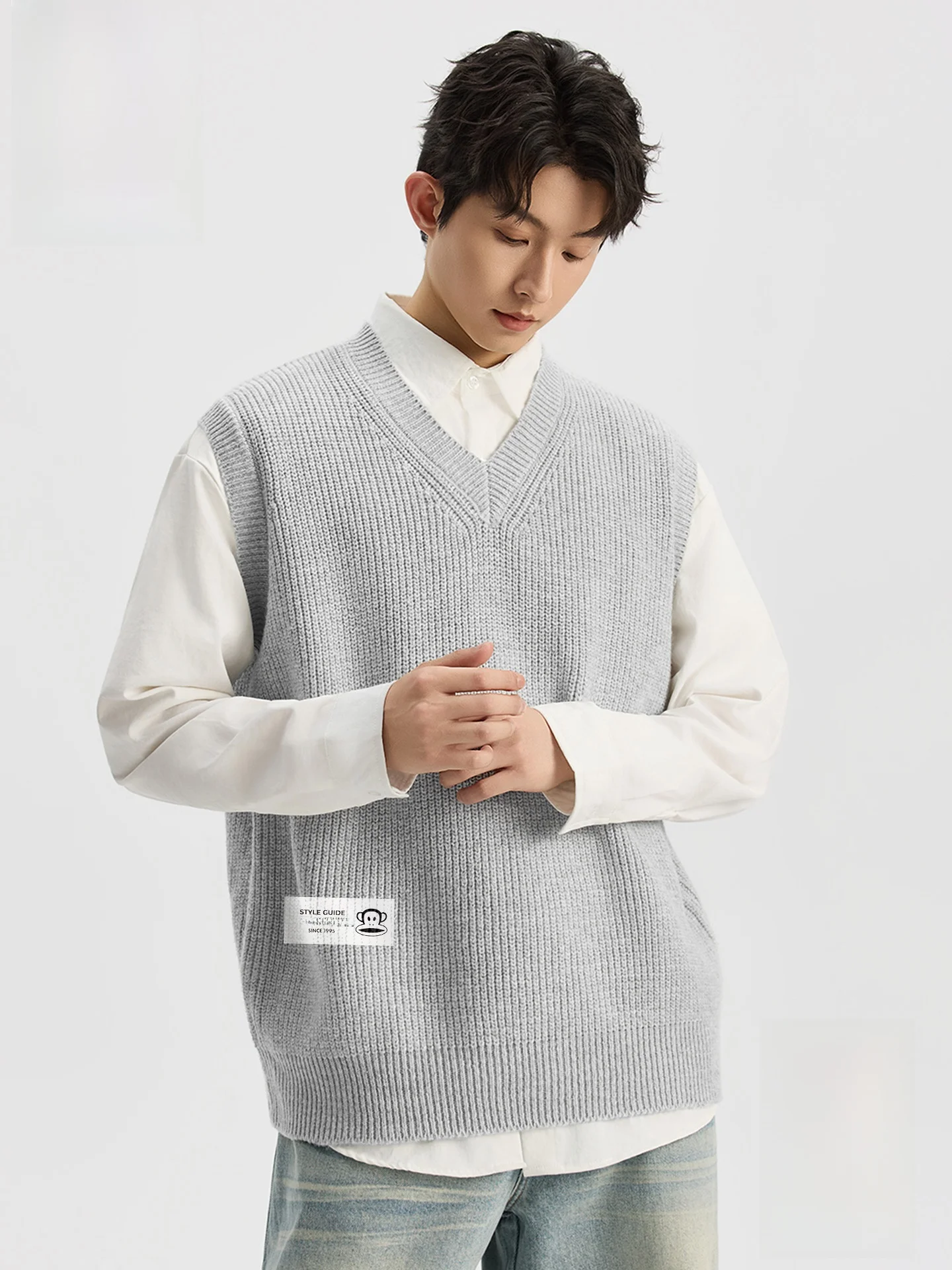 

Мужской вязаный жилет с V-образным вырезом, осенне-зимний, повседневный, модный, износостойкий, из дышащей смесовой ткани с полиэстером