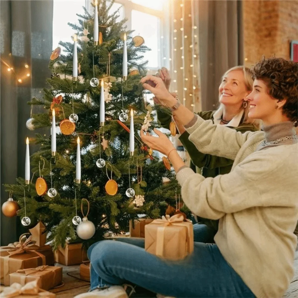 6 Piece Battery Powered Christmas Tree Suspended LED Candle with Crystal Pendant with Remote Decorative Candle Light Simulated