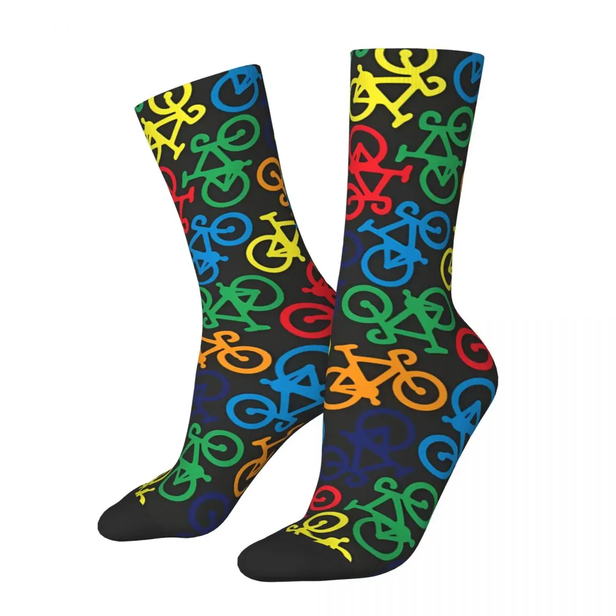 Rainbow Multiple Bikes Crazy Men\'s Socks Mountains Trails Downhill MTB Unisex Street Style Seamless Printed Crew Sock Boys Gift