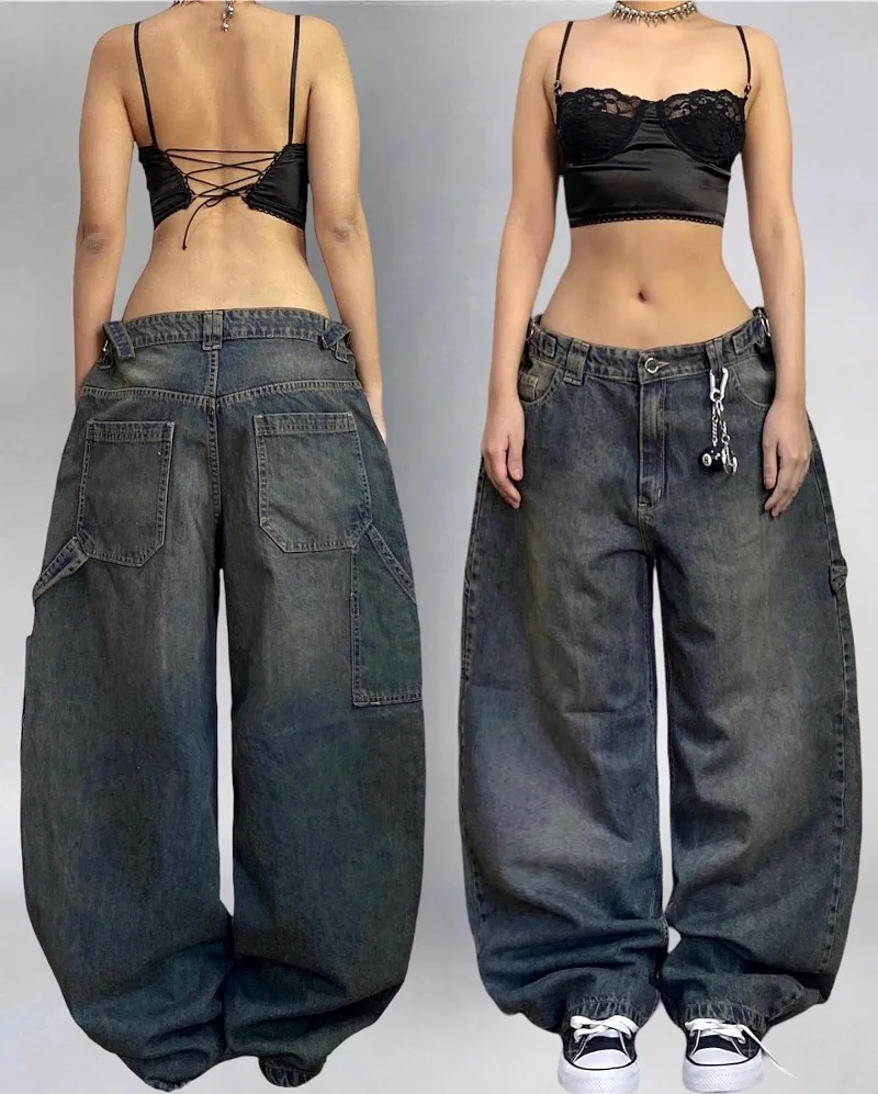 

Streetwear New Fashion Multi-pocket Washed Baggy Jeans Women Y2K Harajuku Vintage Popular Casual Gothic High Waist Wide Leg Pant