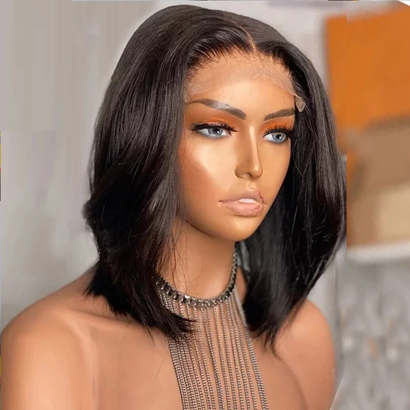 Soft Short Bob Black Body Wave 5x5 Silk Base Jewish Human Hair Wigs With Baby Hair HD Lace European Hair Glueless Preplucked