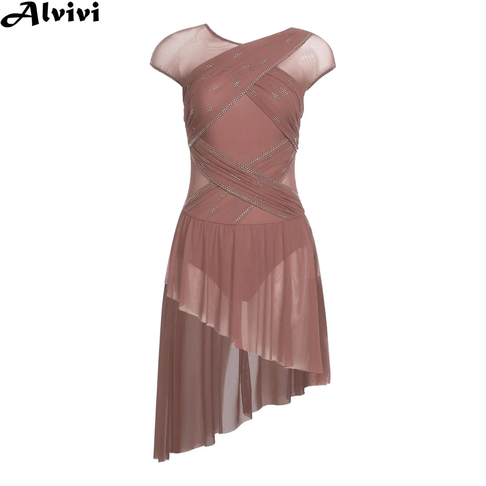 المرأة لامعة حجر الراين بقماش شفاف الشكل التزلج يوتار فستان الحديثة الغنائية الرقص الجمباز البهلوانية الباليه Dancewear #1