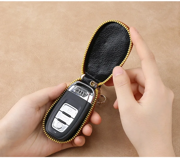 قطعة واحدة حقائب مفاتيح السيارة الجلدية الصغيرة موضة سستة الرجال حافظة واقية بسيطة المحمولة متعددة الوظائف قلادة المفاتيح الهدايا
