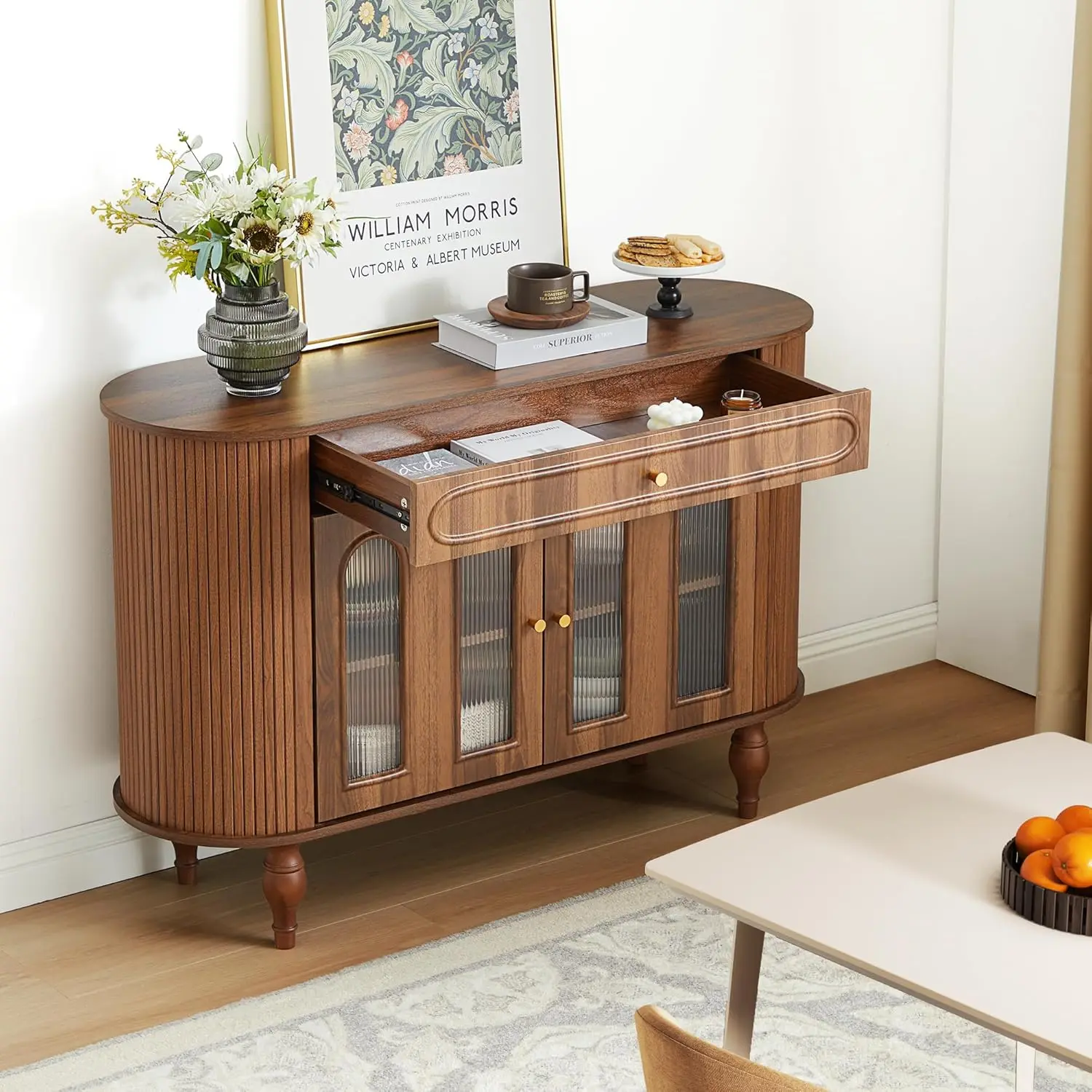 

47'' Modern Fluted Sideboard Buffer Cabinet with Drawer Credenza Storage Cabinet Bar Cabinet Console Table Customized