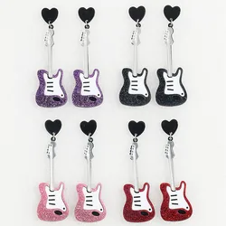 New Acrylic Glitter Classical Guitar Drop Earrings for Women Girls Music Festival Instrument Pendant Earrings Party Jewelry Gift