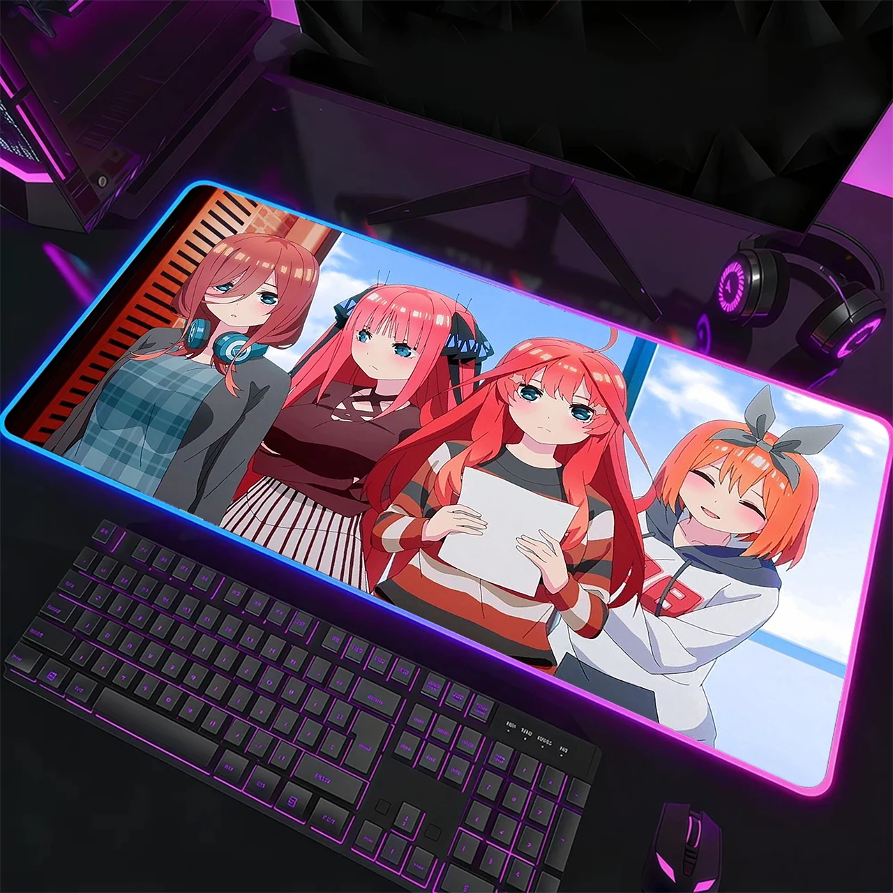 RGB Gaming Mouse Pad,Desk Mat,Large Size,Anti-slip,Stitched Edges,Soft Rubber,Four Casual Quintuplets Deskpad For Office Use