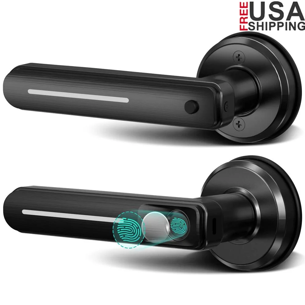 Smart Biometric Door Lock Handle with 20 Fingerprint Storage Luminous & Security Mode Voice Prompt Aluminum Alloy Fits US