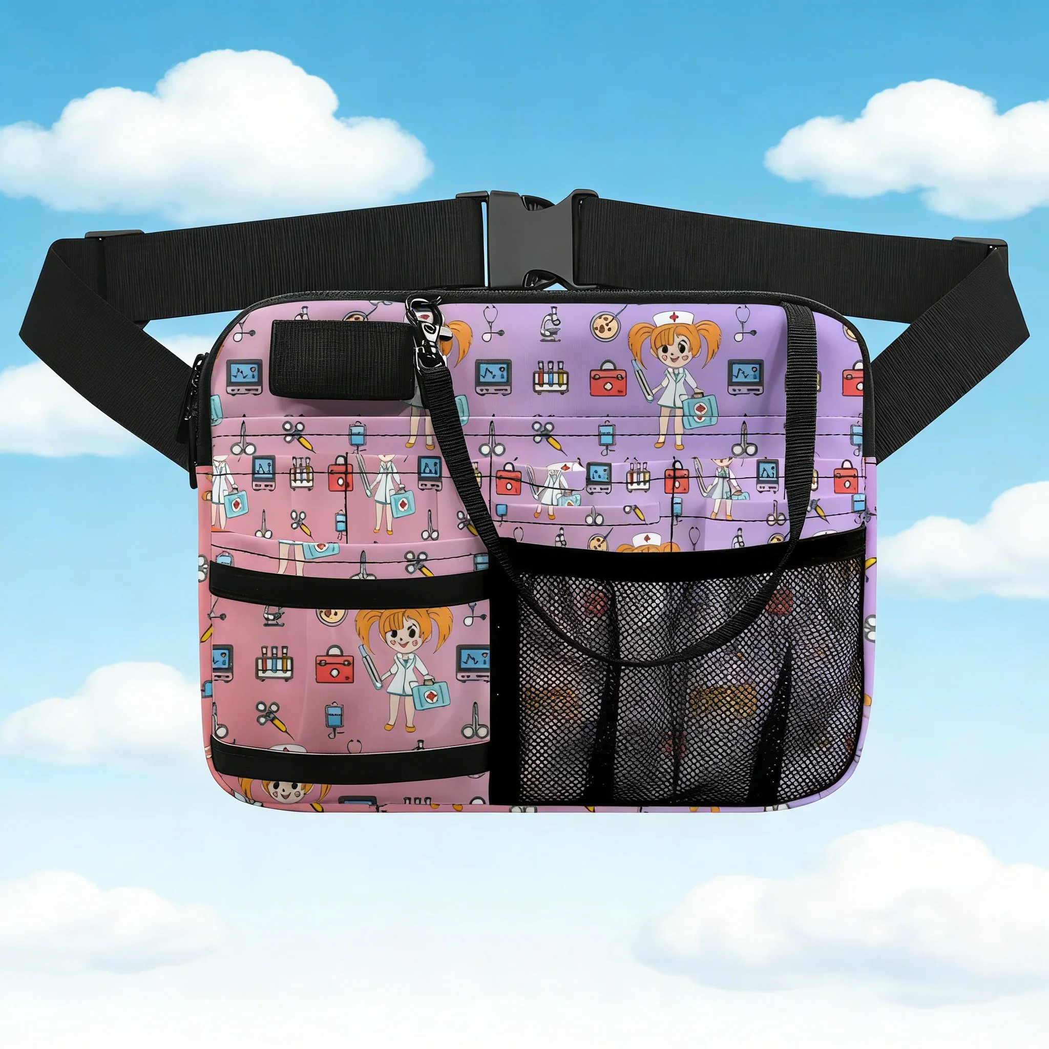 Kawaii Panda Doctor Waist Pouch, Multi-Layer Belt with Pen Holders, Lightweight Waterproof for Nurses