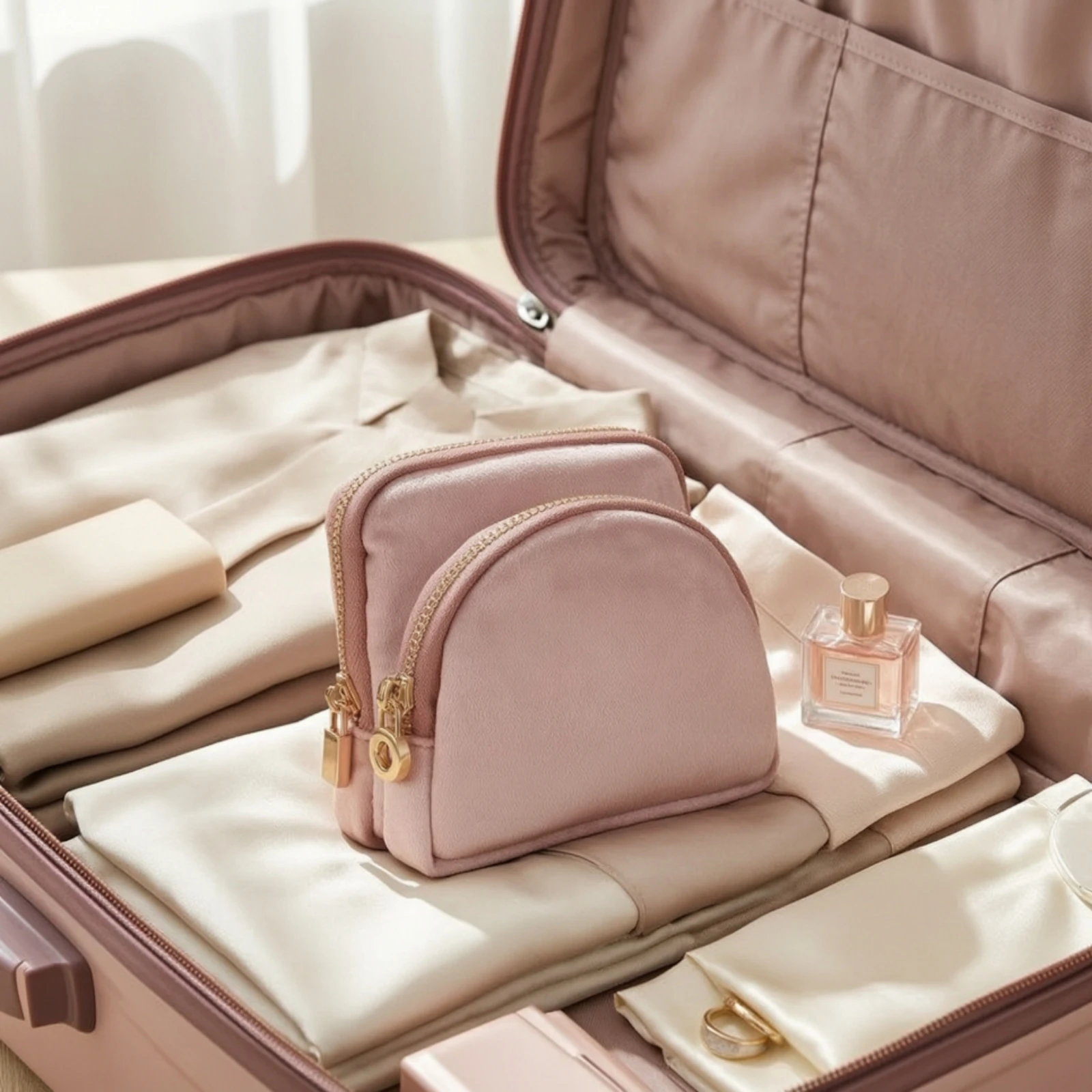 Travel Jewelry Case with Pockets Detachable Jewelry Case with Zipper Pouches Soft Slim for Travelers, Handbag