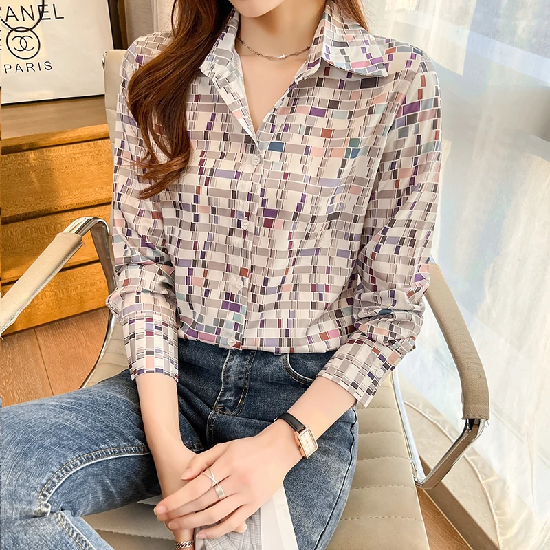 Fashion plaid printing ladies shirts Women\'s Blouses Spring Autumn Long Sleeve Shirts Tops Blusas Mujer