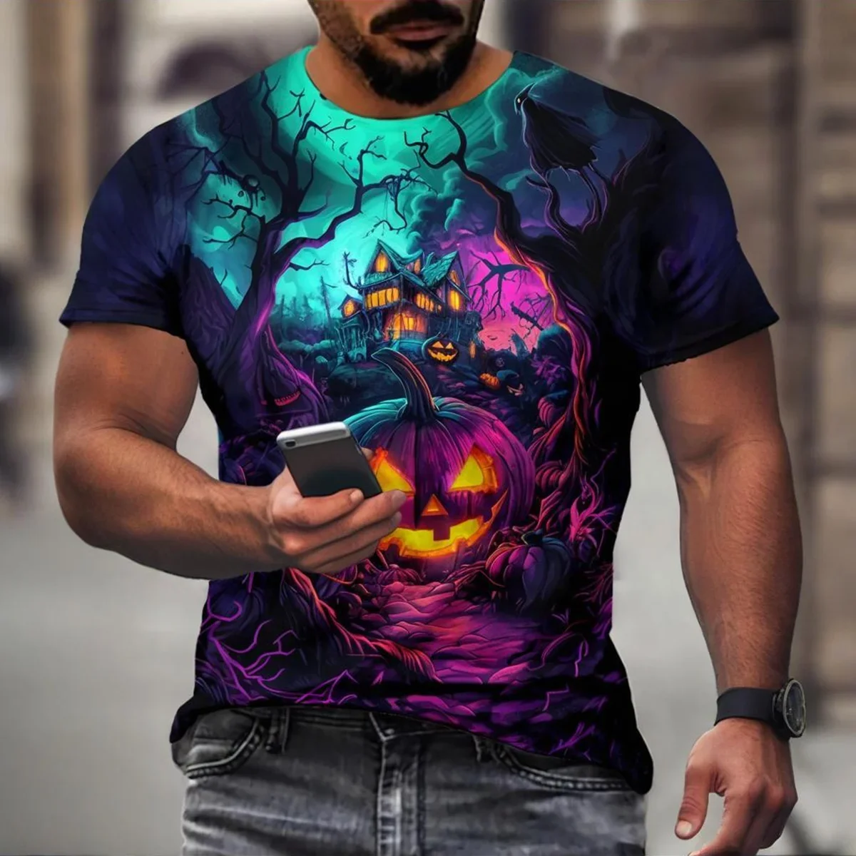 

Летняя модная тенденция 2025 года, футболка с 3D принтом на Хэллоуин | Мужская удобная повседневная футболка в стиле ретро Y2K в стиле ретро