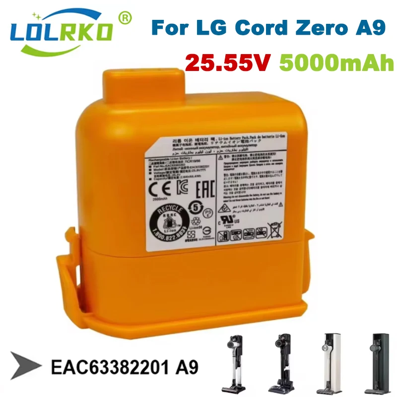 Battery For LG Cord Zero A9/A9+/PLUS A905M A907GMS A9 MAX A9MASTER2X A958/SK/SA Series EAC63758601 EAC63382208 25.55V 5000mAh