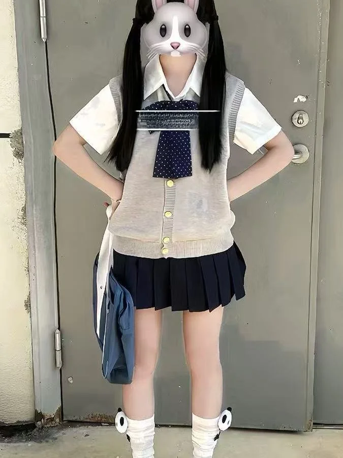 

Spring Autumn Uniform Style Knitted Sweater Skirt Set Caramel Basic Versatile Outerwear Layering Top Women's Fashion Ensemble