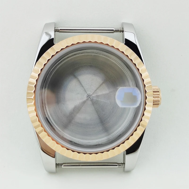 Transparent window 36/39mm electroplated gold Oyster Perpetual dog tooth ring stainless steel case suitable for NH35/36 movement