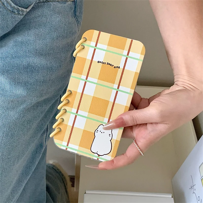 

Plaid Kitten Card Laptop Case for iPhone, Stylish PU Leather, Acrylic Flip Cover Apple 15 Capa, 16, 15 Pro, 14Pro Max, 13 Pro Ma