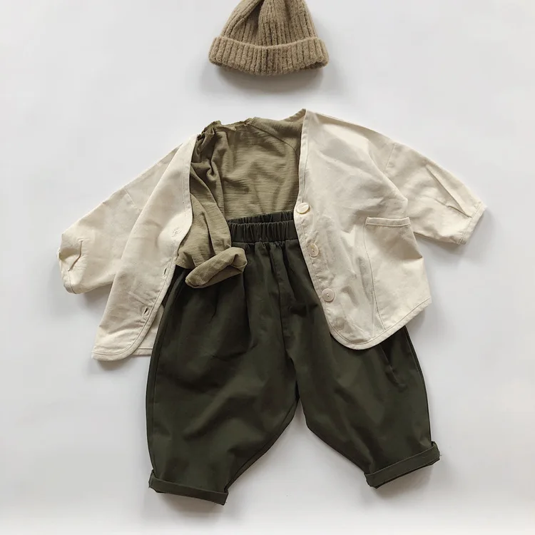 Autumn Toddler Boys Pants Cotton Solid Ruched Loose Stretch Versatile Kids Boys Pants Casual Long Children Boys Trousers