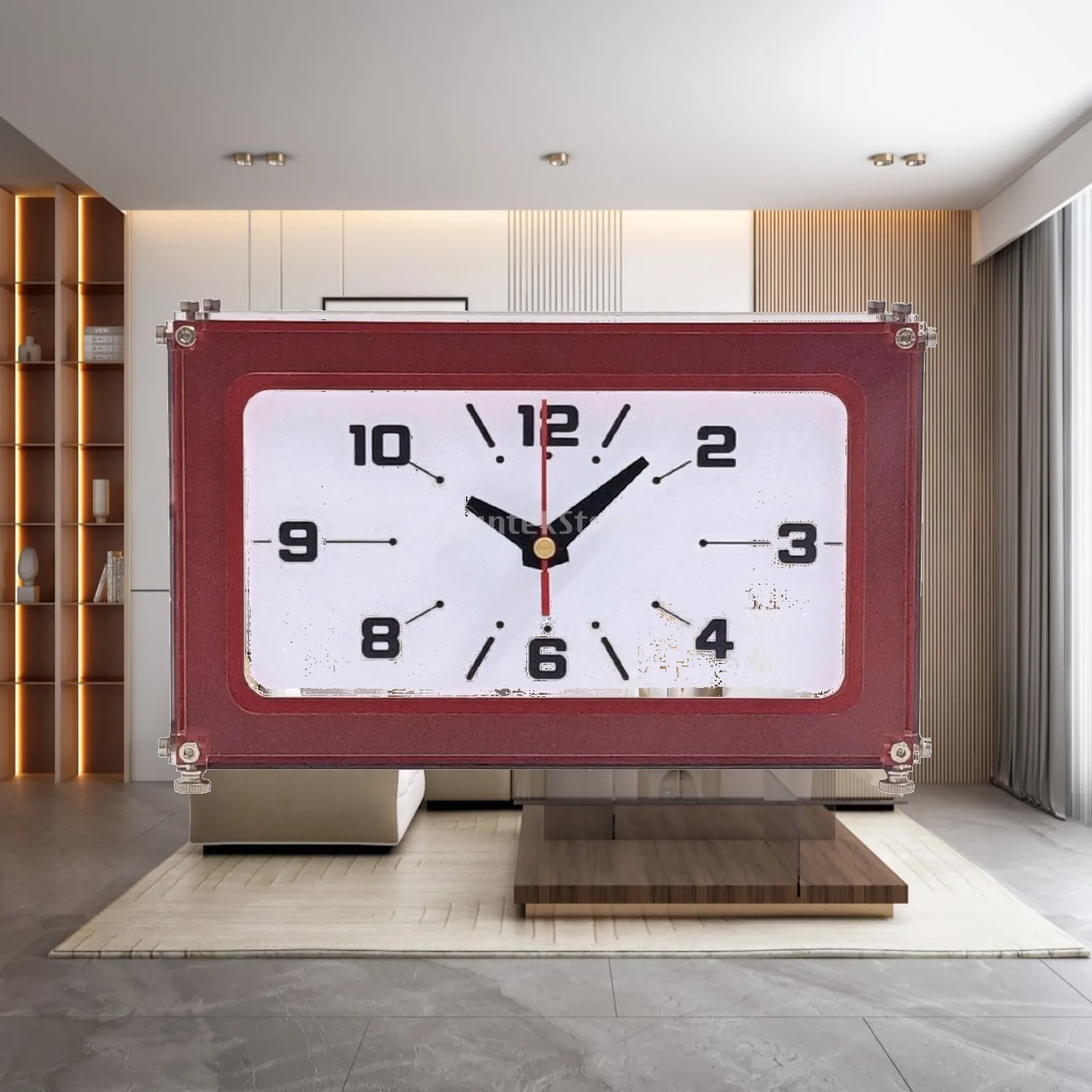 Dark Red Acrylic Tabletop Clock Quiet Quartz Movement Desk Clock with White Face for Home Office Shelf