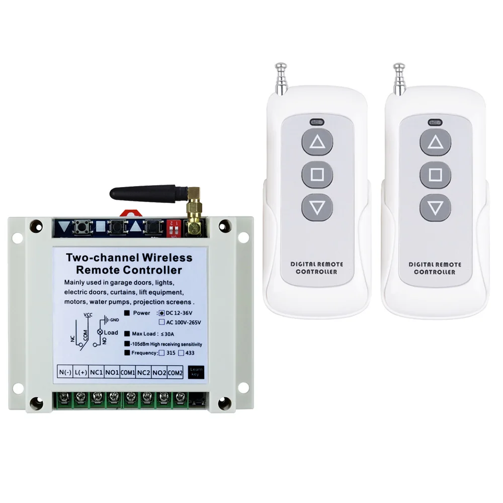 Smart Multiple DC 12v 24V 36V 30A 433MHz 2 Channel Wireless Relay RF Remote Control Switch Receiver +3 button 200M Transmitter