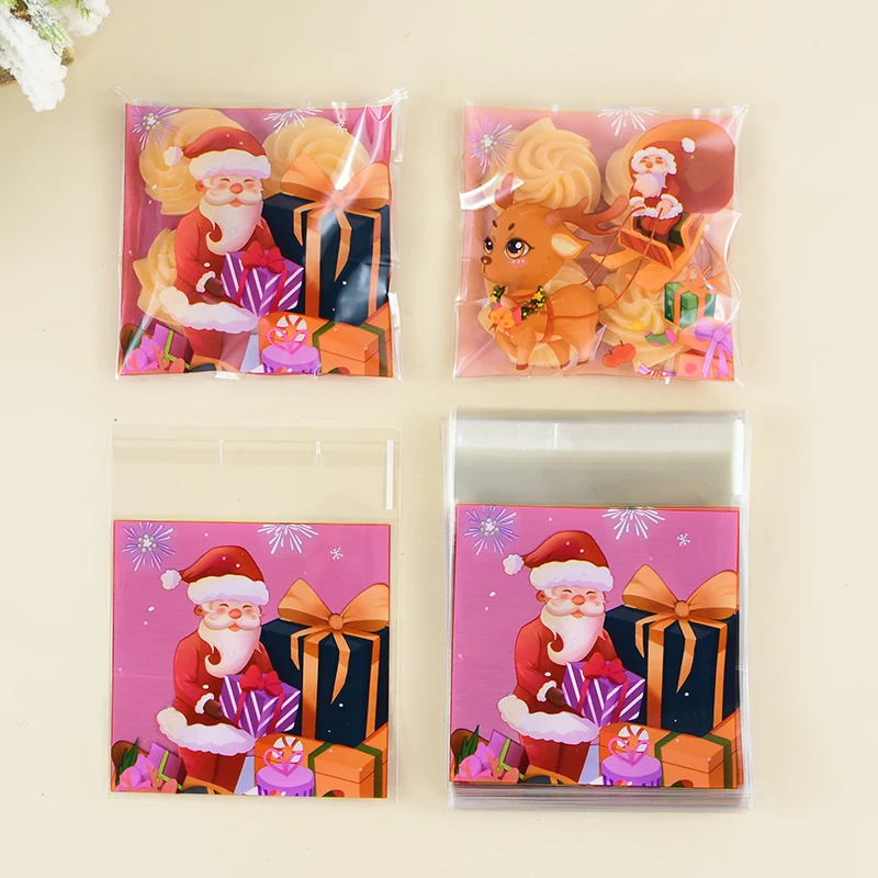 100 Stück Weihnachten Süßigkeiten Geschenk beutel selbst klebende Kekse Snack Verpackung Taschen Weihnachts feier Dekorationen Weihnachten Navidad Neujahr