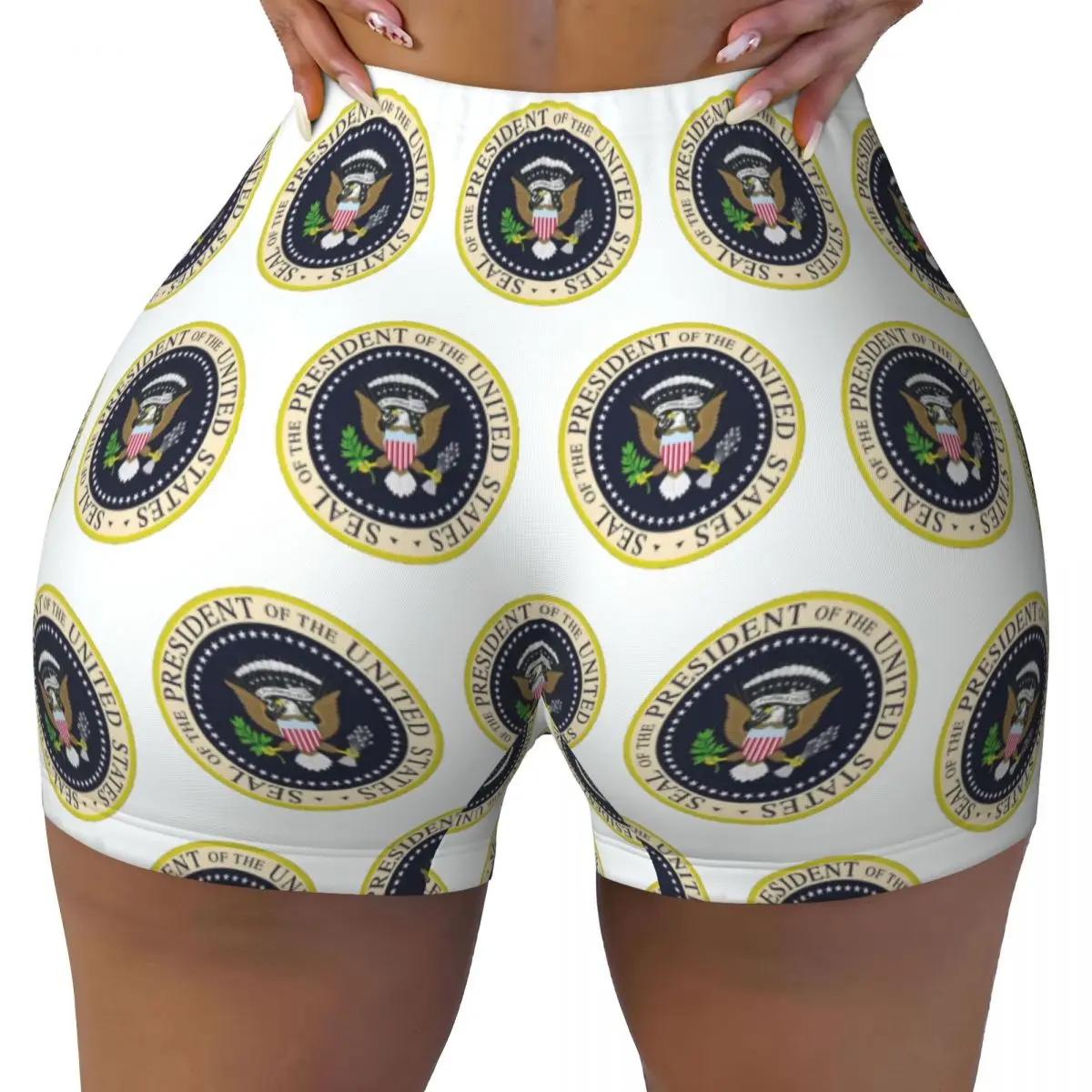 

Шорты для йоги на заказ «Печать президента США», женские шорты для тренировок в тренажерном зале, спортивные шорты для волейбола, байкеров