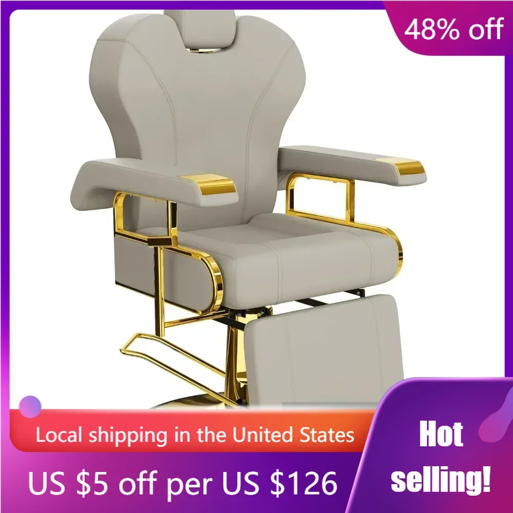 Swivel Chair Removable Headrest, Elegant Gray Gold Salon Chair with Heavy-duty Steel Frame, Comfortable Seat Cushion,Gray