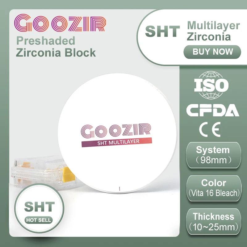 

All Registrations Approved GOOZIR SHT Multilayer 98mm A3.5 Pre Shaded Zirconia Dental Block for Open System Milling Machine