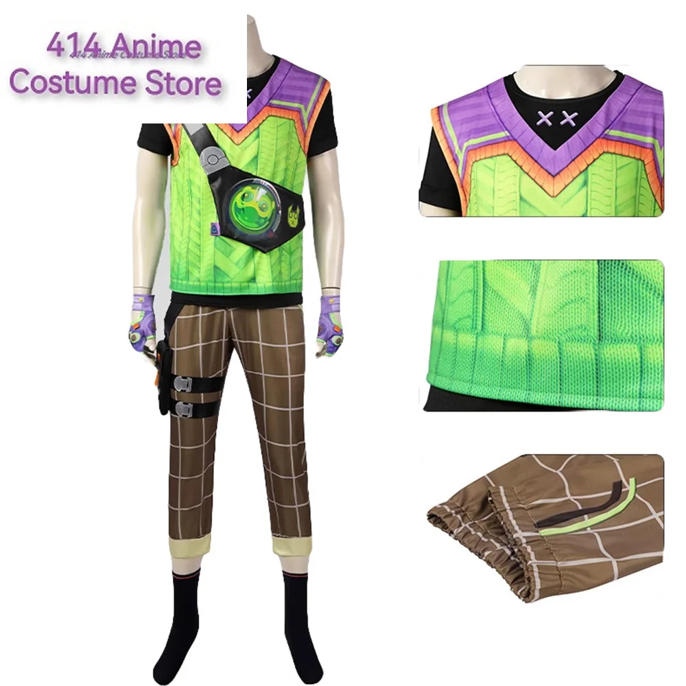 

Game VALORANT Gekko Cosplay Costume Green T-shirt Pants Bag Outfits Full Set Halloween Carnival Party Disguise Suit