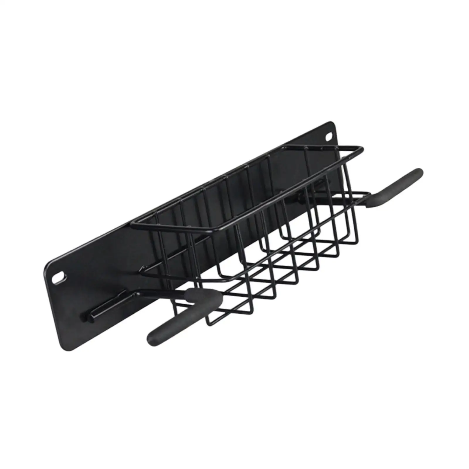 Wall Mounted Golf Equipment Holder with Double Bag Hooks and Storage Basket for Garage Basement Club