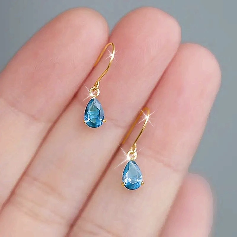 Huitan Minialist Gold Color Drop Earrings for Women Versatile Party Pear Cubic Zirconia Simple Elegant Daily Low-key Jewelry