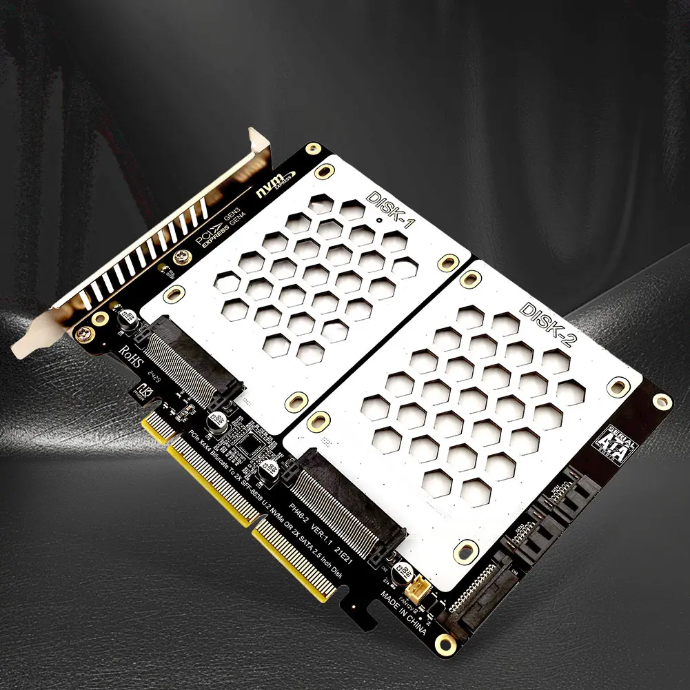 

U.2 Dual-Disk Adapter Card 2.5 Inch SATA Hard Drive To PCIE4.0 Split Card U.2 To PCIe Card Dual U.2 To PCIe 4.0 X8 Adapter