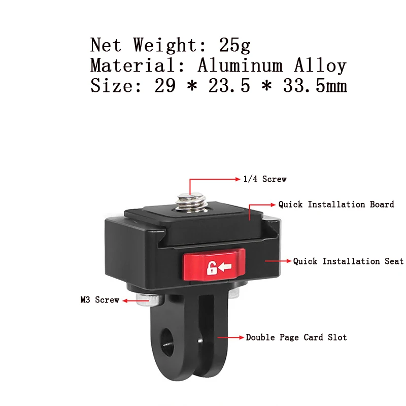 카메라 퀵릴리즈 삼각대 마운트 DSLR 액세서리, 고프로 13, 12, 11, 10, DJI 오스모 액션 5 프로 3, 4, Insta360 X4, 캐논 소니 니콘용