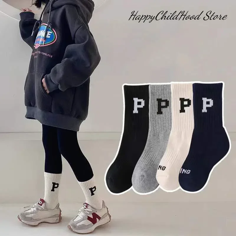 

1 Pair Kids Boy Sock Fashion Simplicity Letter P Calf Sock for Children Boy Girl Spring Soft Cotton Breathable Calf Sock Kids