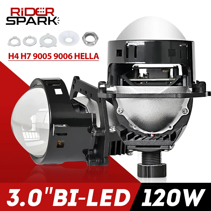 

3.0inch 120W Bi-LED Projector Lens 6PCS+3PCS LED Chips Dual Reflector Bowl for Hella Car Headlight Retrofit Halo Light 6000K 12V