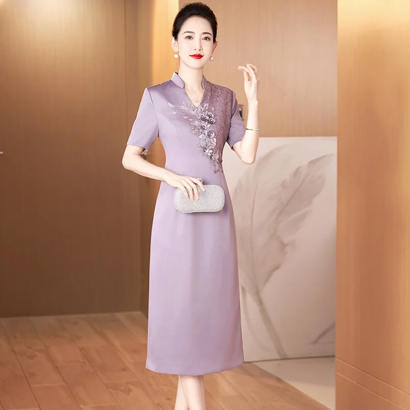 

Light Purple Mother Of The Bride Dresses Elegant A-Line Tea-Length Women Wedding Party Gowns