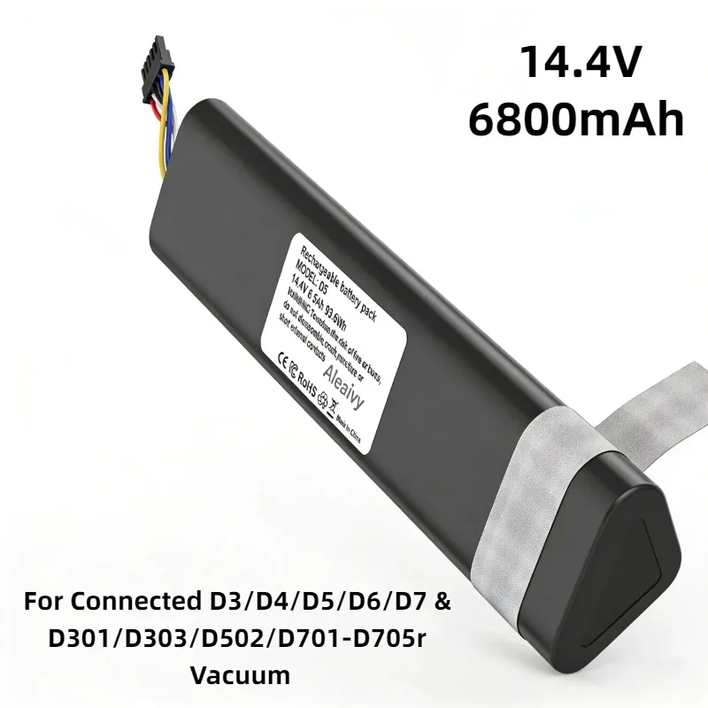 High Capacity 6800mAh Replacement Battery Rechargeable for Connected D3 D4 D5 D6 D7 D301 D303 D502 D701-D705r Vacuum Cleaner