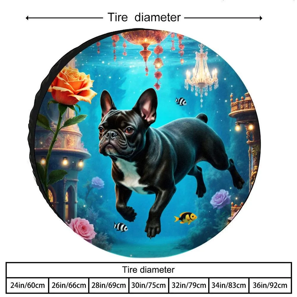 French Bulldog Rose Design Tire Cover Protective Spare Wheel Cover for SUV